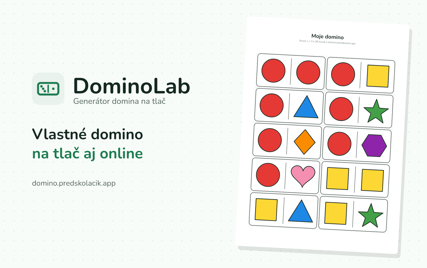 DominoLab – preview of an A4 page of colourful printable domino tiles