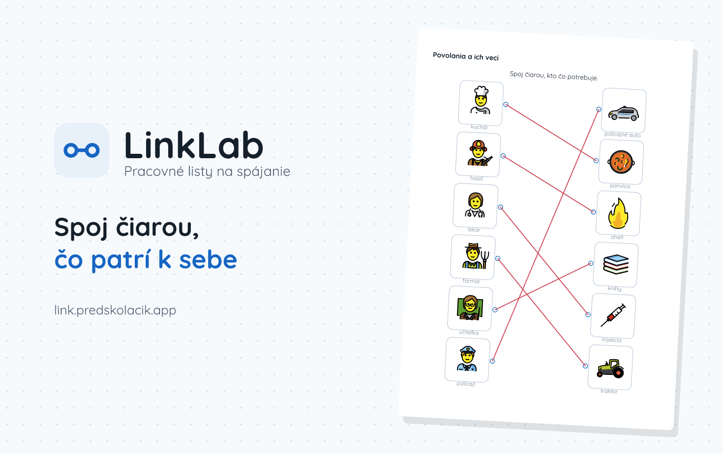 LinkLab – a worksheet matching jobs to their things, with the links drawn in