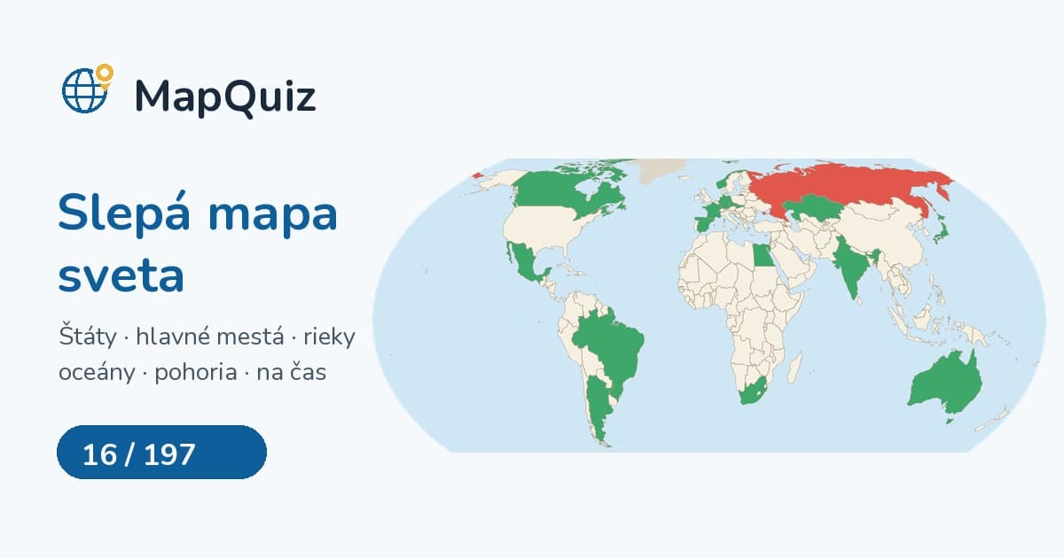 MapQuiz – a blank world map with the found countries coloured green