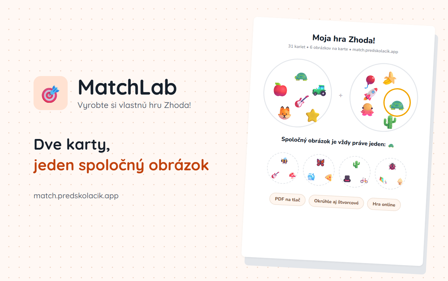 MatchLab – two round Match! cards with the single picture they share highlighted