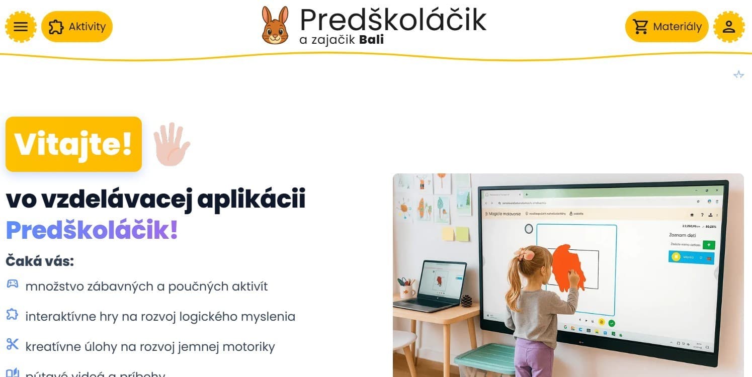 Screenshot of Predškoláčik – AI-powered interactive learning exercises for preschool children
