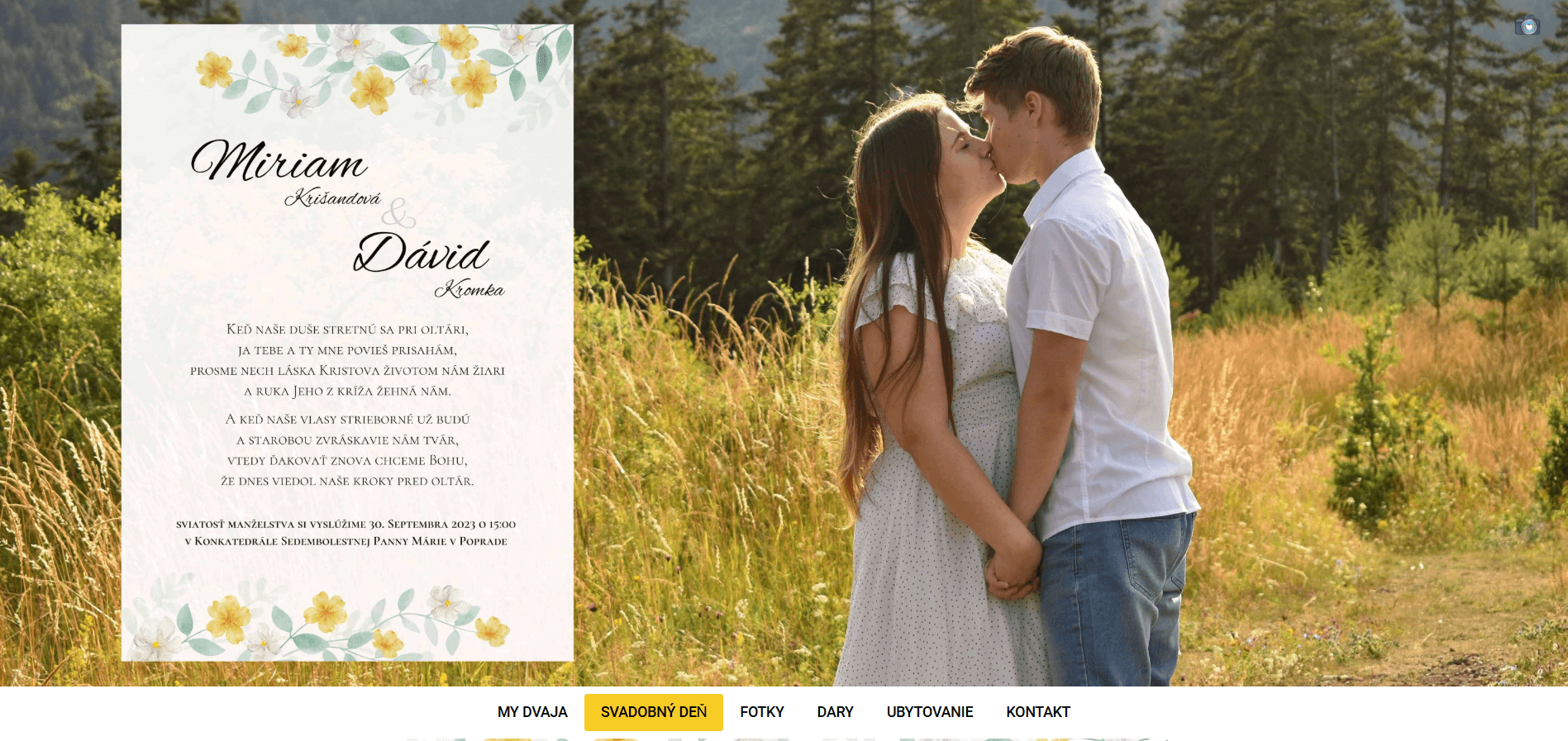 Screenshot of Mirka & David wedding website – guest information and photo gallery